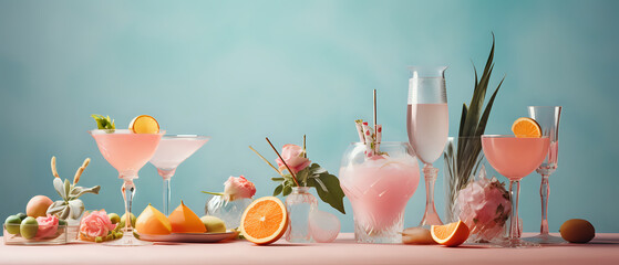 Beautiful summer cocktails decoration - summer feeling decoration - generative AI backgrounds