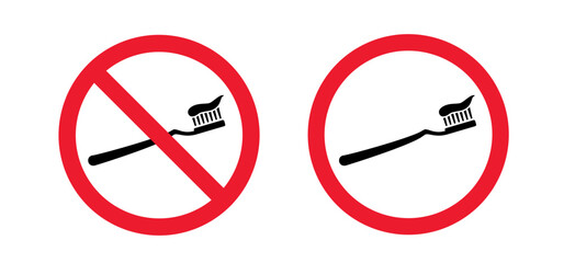 Please do not wash your teeth. Prohibited tooth and toothbrush icon. Molar, tooth brush. Vector no ban, warning sign. Damage teeth brush or tooth brush. Stop, forbidden and don't brush your teeth.