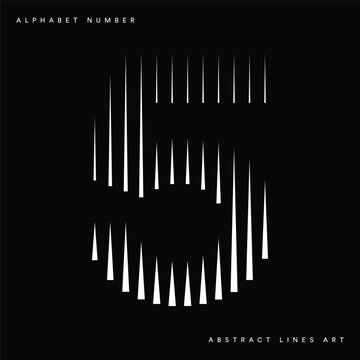 Number 5 logo with abstract geometric vertical parallel lines