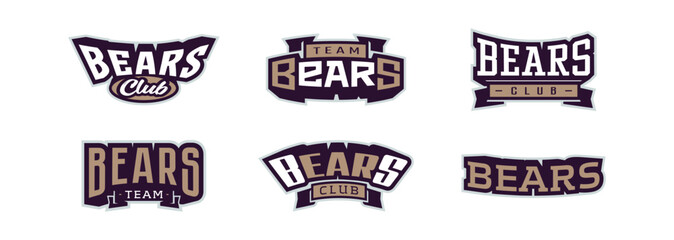 A set of bold fonts for bear mascot logo. Collection of text style lettering for esports, bear mascot logo, sports team, college club logo. Font on ribbon. Vector illustration isolated on background