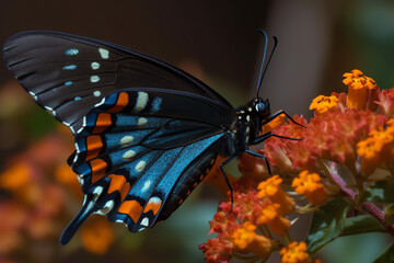 Fototapeta na wymiar Pipevine Swallowtail butterfly on a flower - Generative AI