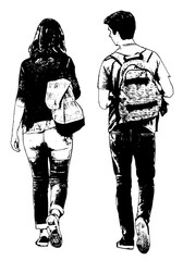 Teen couple walking isolated graphic