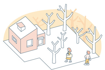 Strolling by a Tranquil Home Amidst Trees.