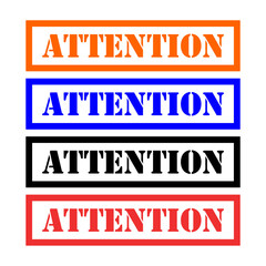 Set of Attention stamp symbol, label sticker sign button, text banner vector illustration
