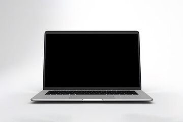 Laptop with black blank screen isolated on white background. Created with Generative AI Technology