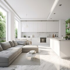 Fototapeta na wymiar modern living white room. generative ai