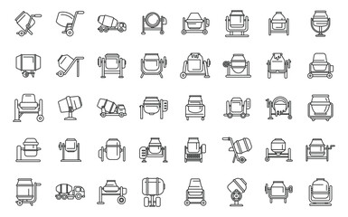 Concrete mixer icons set outline vector. Truck cement. Auto blender