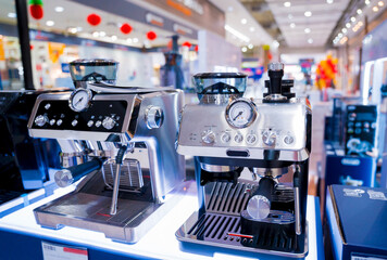 Coffee machine in the showroom of a large store