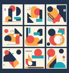 Modern geometric poster set. Vector bauhaus geometric artwork with circle and triangle. Vector poster set