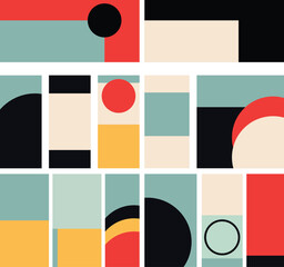 Modern geometric poster set. Vector bauhaus geometric artwork with circle and triangle. Vector poster set