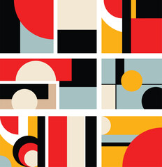 Modern geometric poster set. Vector bauhaus geometric artwork with circle and triangle. Vector poster set