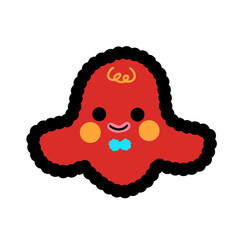 The hot dog is shaped like a cute red squid with yellow-orange cheeks and a soft pink mouth