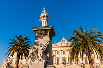 Fototapeta na wymiar Vittorio Emanuele II monument in Piazza Italia, Sassari, Sardinia, Italy