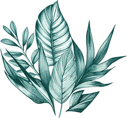 Realistic tropical botanical foliage plants