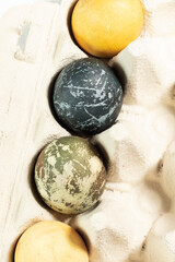 Abstract coloured Easter eggs. Top view.