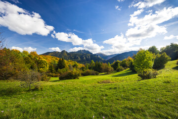 Naklejka na ściany i meble Autumn landscape in Mala Fatra National Park with Velky Rozsutec peak, Slovakia