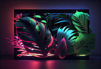 Tropical leaves with neon light in pandora box