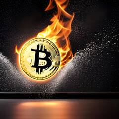 Bitcoin burning sign on fire