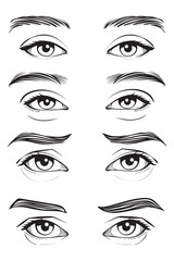 vector illustration pack  hand-drawn human eye expression line art