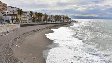 coastal promenade in town Capo d Orlando on island Sicily,Italy