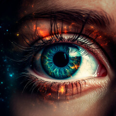 Fototapeta na wymiar Nebula in the reflection of the eye. High quality illustration