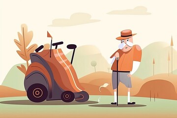 Golfing Cartoon Character Golfer On Copy Space Generative AI