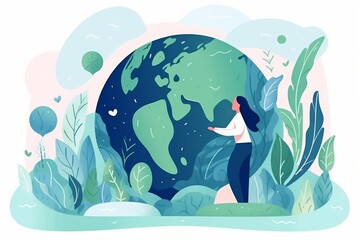 Hand holding glass globe ball with tree growing and green nature blur background. eco concept. Generative Ai