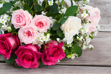 beautiful bouquet of red and pink roses, mother's day, wedding, floral decoration