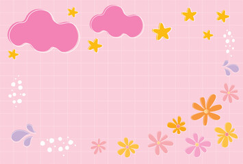Cute pink clouds and flowers background