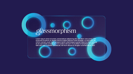 glassmorphism background banner with transparent glass frame template . Realistic Frosted glass morphism effect with blurred abstract gradient blue circle shapes. Vector illustration