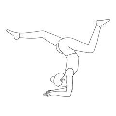 Line art of woman doing Yoga in a forearm stand with splits pose vector.