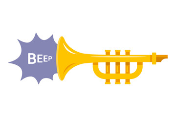 yellow musical trumpet for musical orchestra. flat vector illustration.