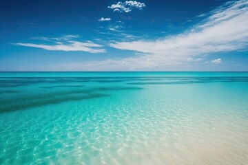 Fototapeta na wymiar serene tropical beach with clear blue water and cloudy sky. Generative AI