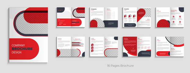 Creative red color shape company brochure template design layout