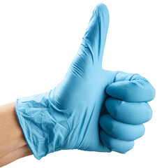 Blue nitrile medical gloves on doctor hand