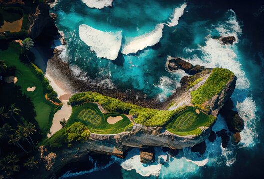 Luxury Island Golf Course Aerial Generative AI