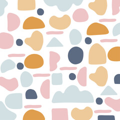 Fototapeta na wymiar Modern trendy abstract doodle shapes background in pastel colors. Scandinavian clean vector design
