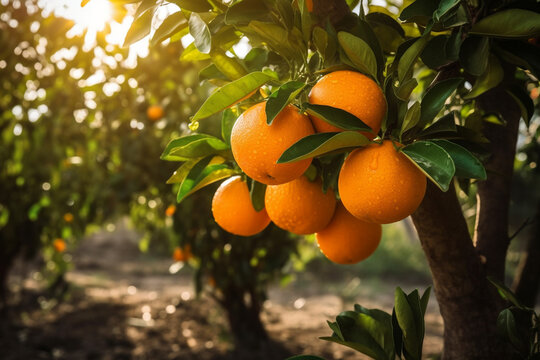 Orange trees with ripe fruits - Generative AI