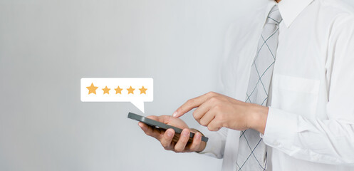 Customer satisfaction survey concept. Satisfaction. 5 stars. Service experience rating. online...