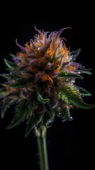 Naklejka na ściany i meble Cannabis bud close-up on a black background. Medicinal indica with CBD.