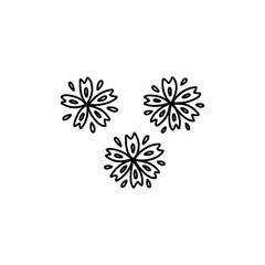 Three abstract cornflower flowers. Black and white vector isolated illustration hand drawn doodle. Field beautiful flower, spring and summer symbol
