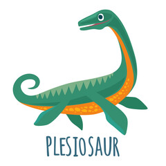 Dinosaur. Vector colorful flat illustration isolated on white. Lettering plesiosaur.