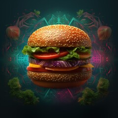 Fototapeta na wymiar hamburger on black background