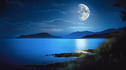 Beautiful and serene night landscape with moon light 