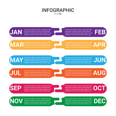 presentation time line 1 year, 12 months. vector business info graphic presentation, can be used for business, meeting etc.