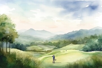 Tranquil Golf Game Concept Generative AI - obrazy, fototapety, plakaty