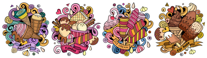 Ice Cream cartoon vector doodle designs set