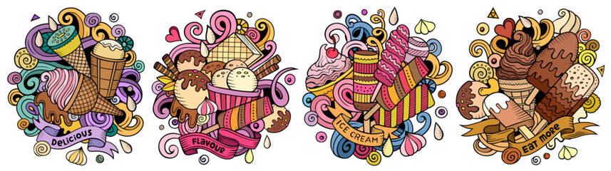Ice Cream cartoon vector doodle designs set