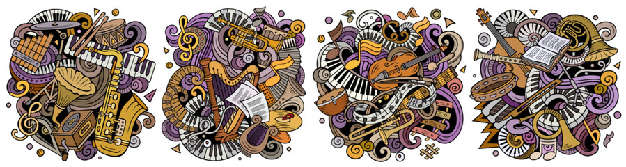 classical music cartoon vector doodle designs set