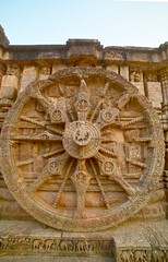 Details of wheel carved in sandstone at Sun temple, Konark, India. 